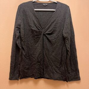 Ronen Chen long sleeve dark grey wrap open front cashmere blend sweater - 4